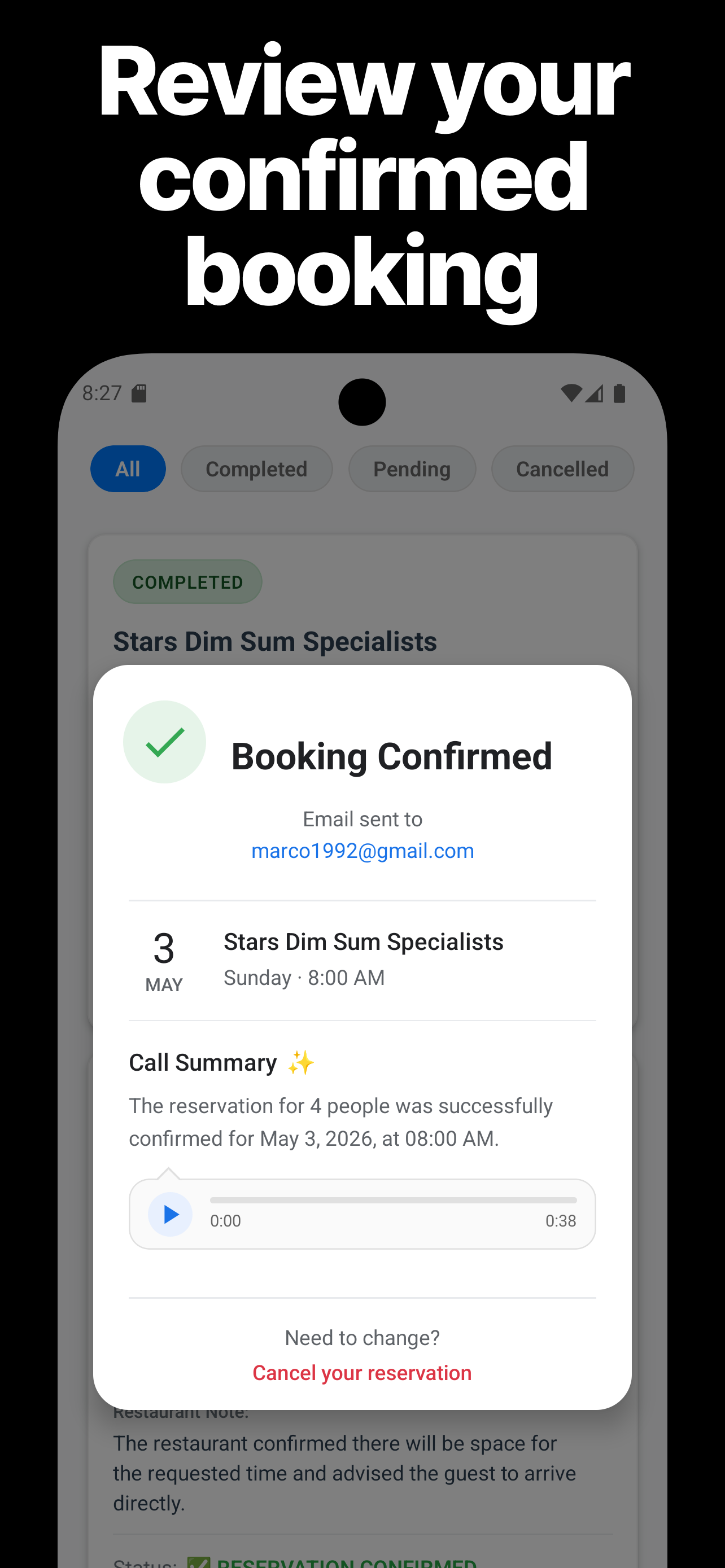 Review your confirmed booking